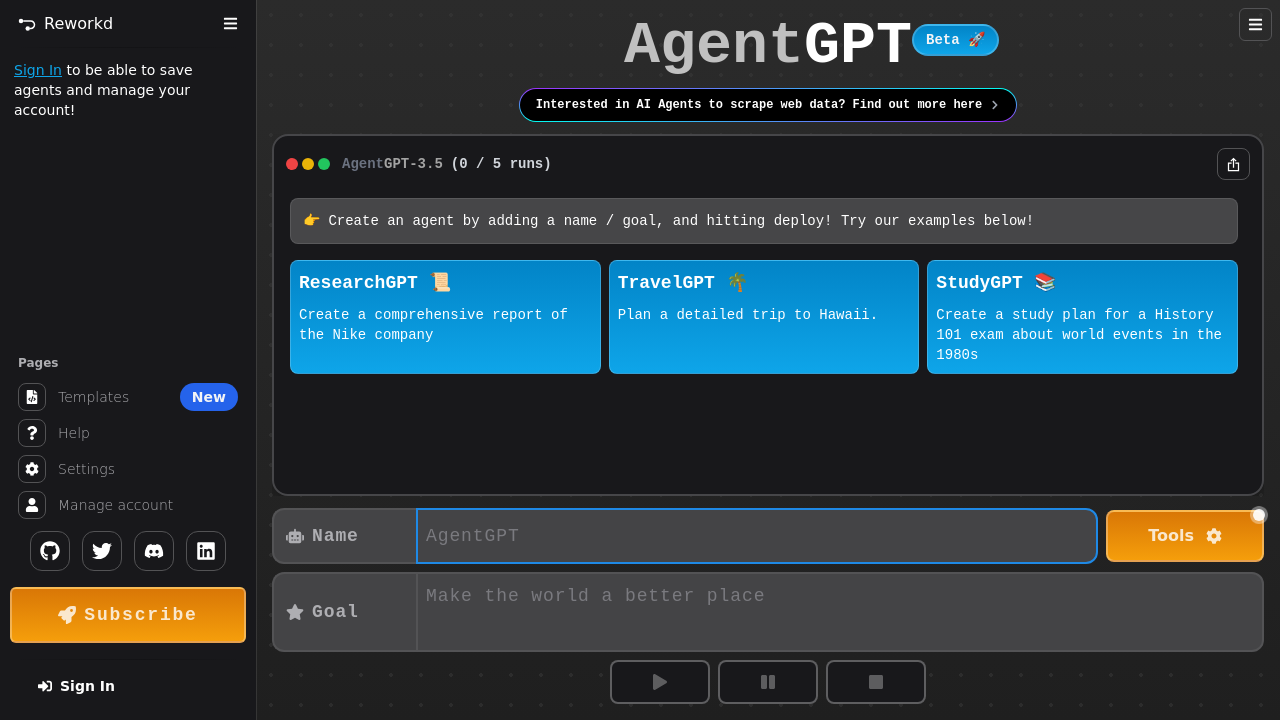 AgentGPT screenshot