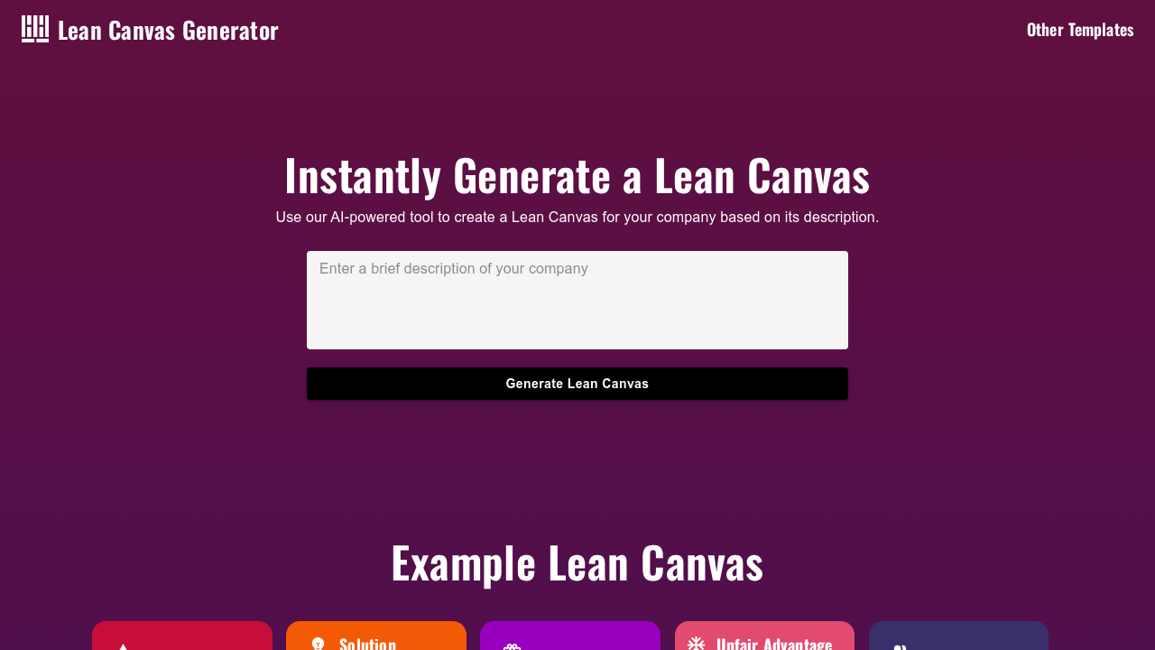AI Lean Canvas Generator screenshot