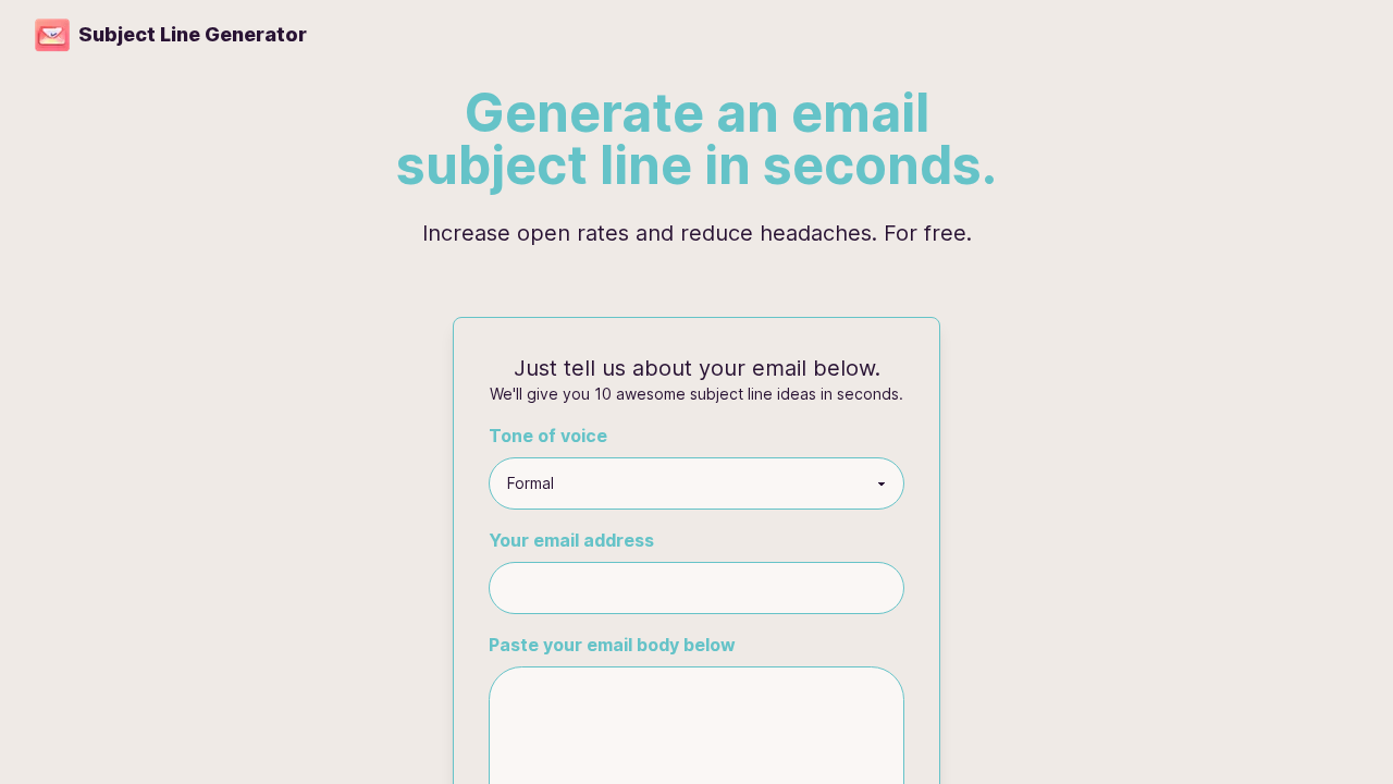Subject Line Generator screenshot