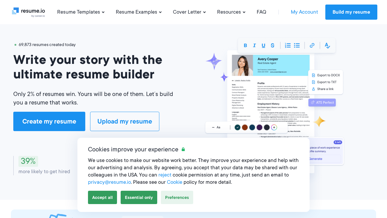 Resume.io screenshot