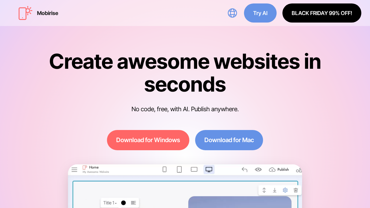 Mobirise AI Website Builder screenshot