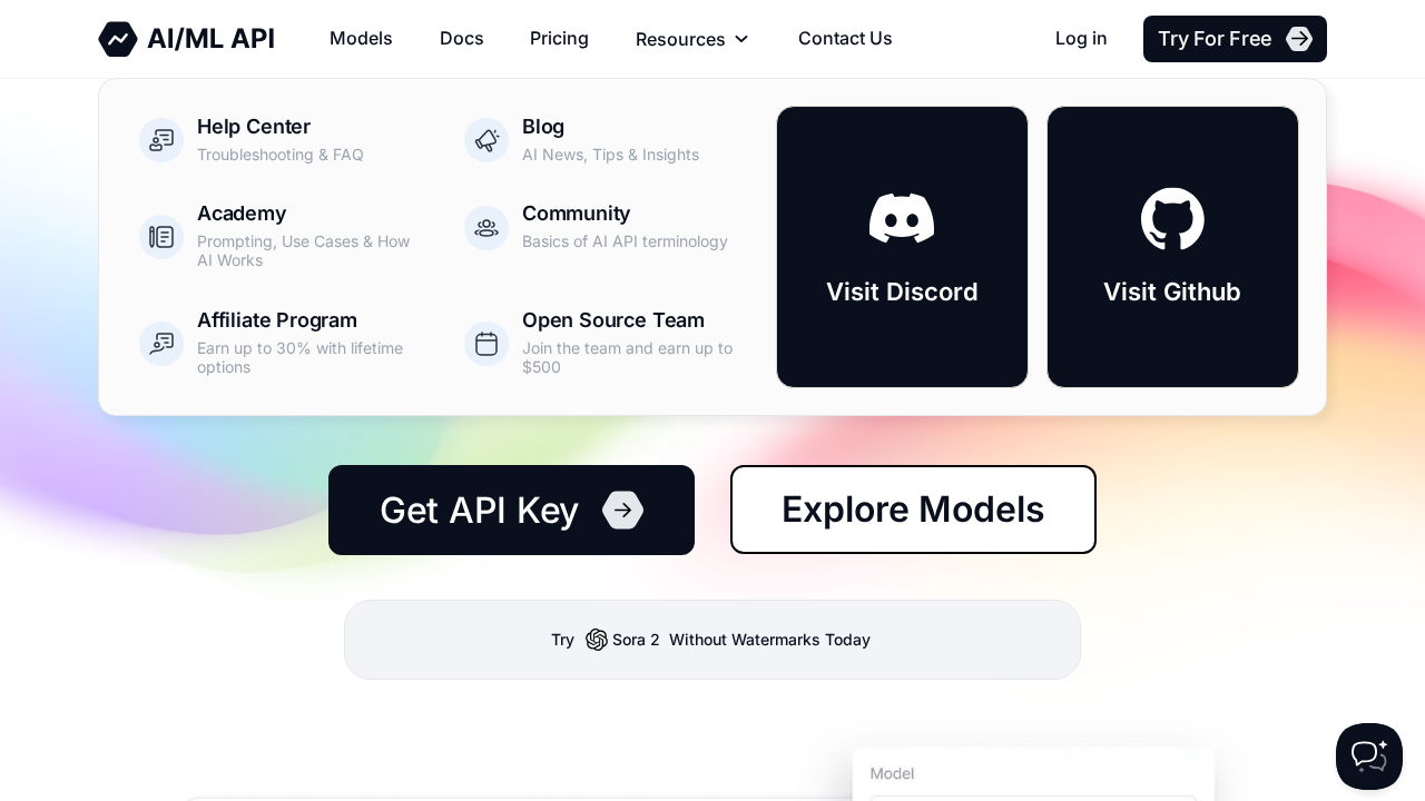 AI/ML API screenshot