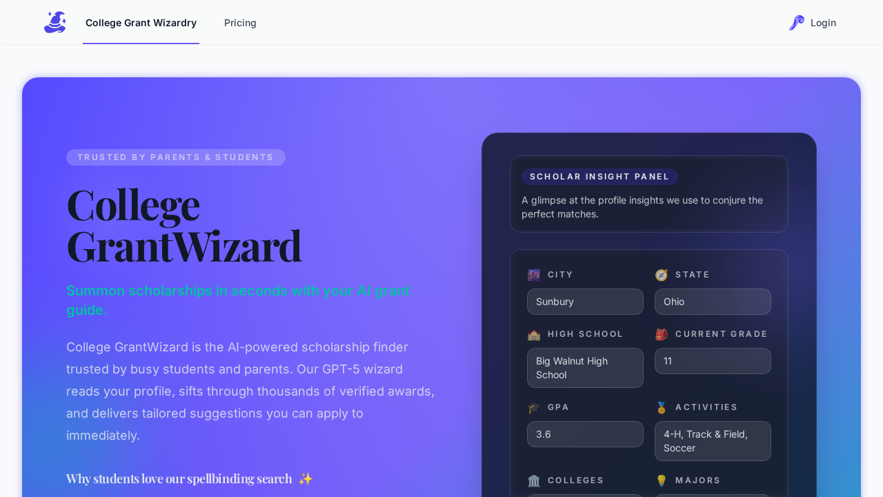 CollegeGrantWizard screenshot