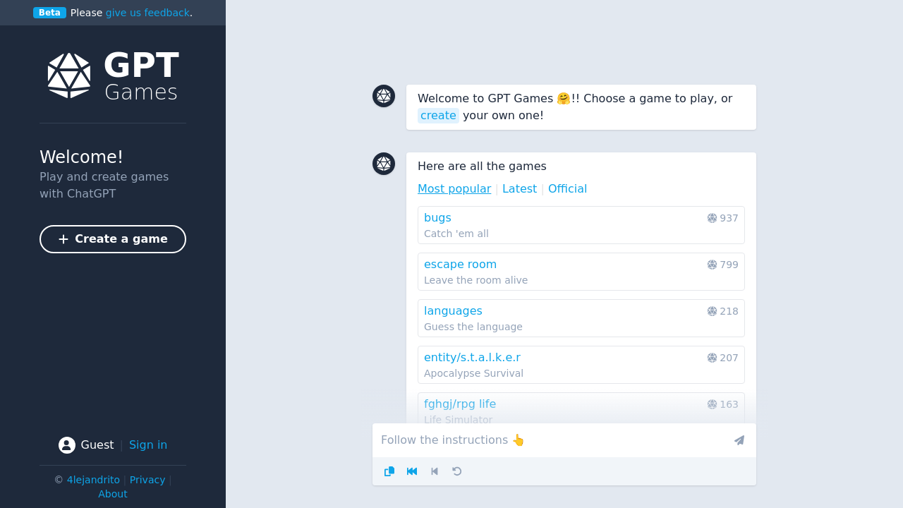 GPT Games screenshot