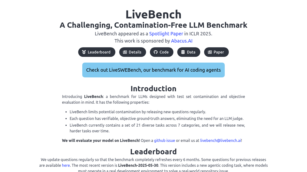 LiveBench screenshot