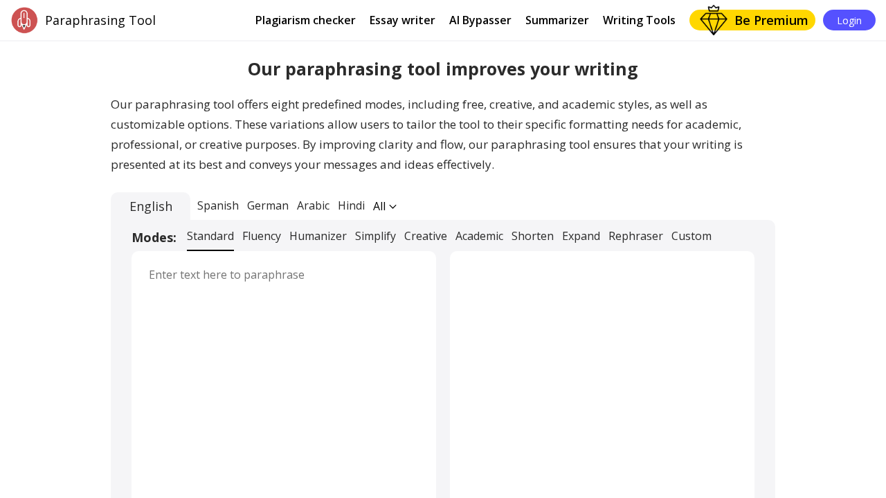 Paraphrasingtool.ai screenshot