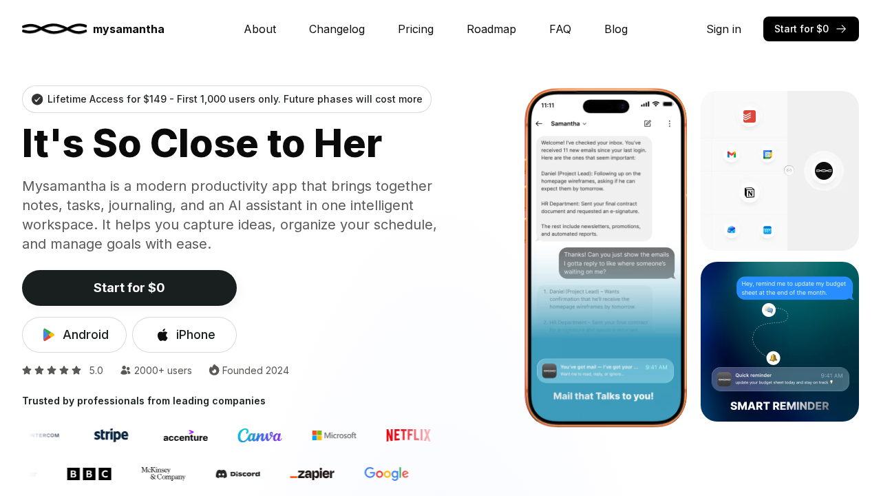mysamantha.ai screenshot