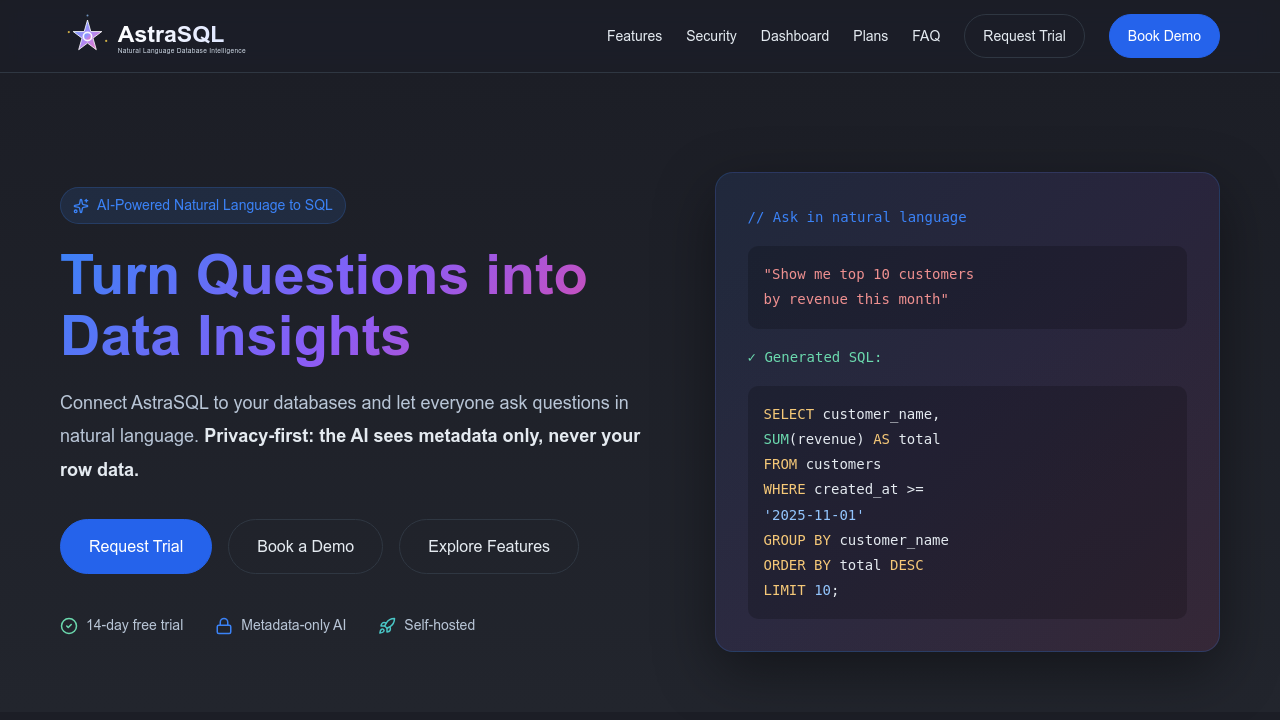 AI-Powered Natural Language to SQL screenshot