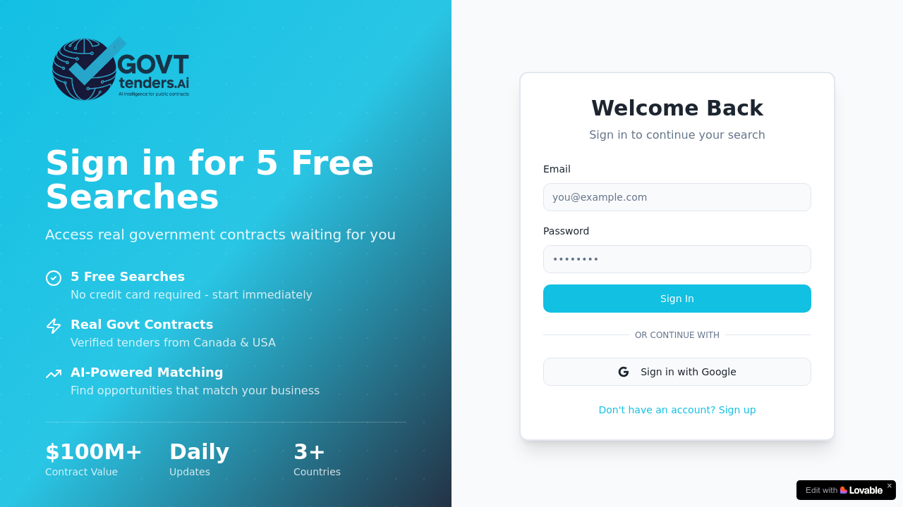 GovtTenders AI Search screenshot