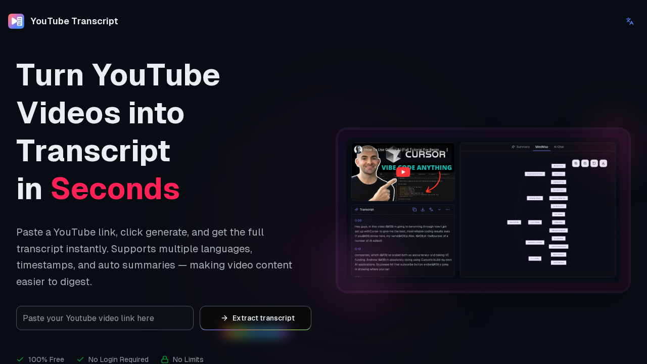 YouTube Transcript Generator screenshot