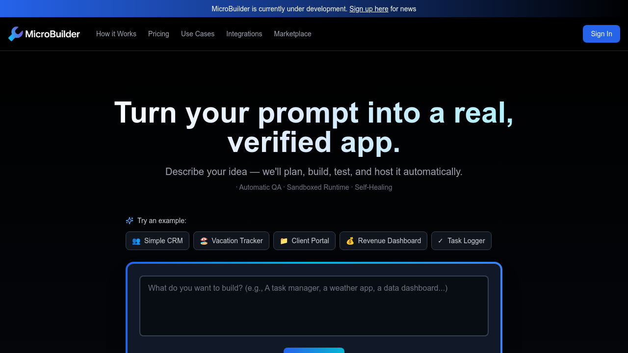 MicroBuilder.dev screenshot