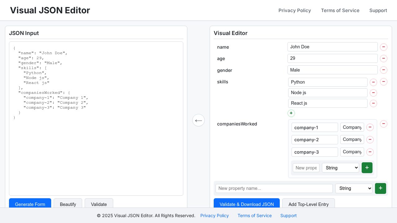 Visual JSON Editor screenshot
