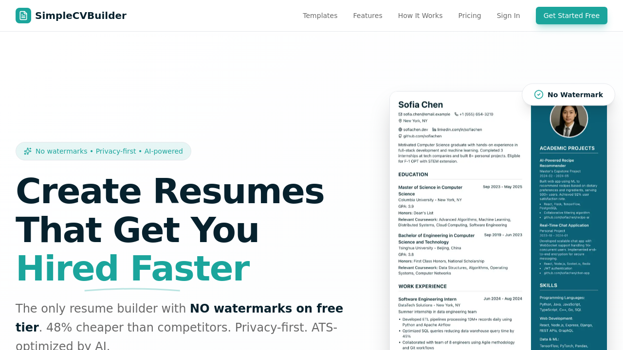 SimpleCVBuilder screenshot