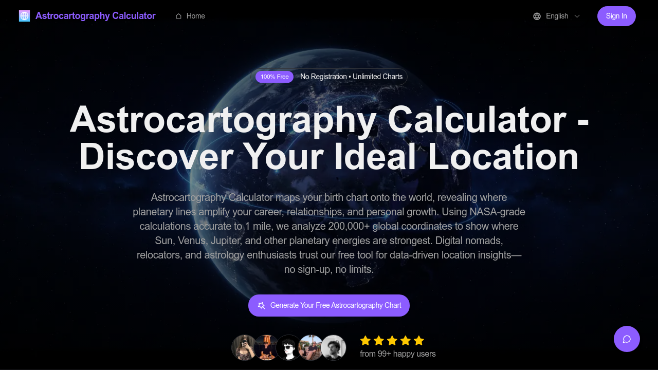 Astrocartography Calculator screenshot