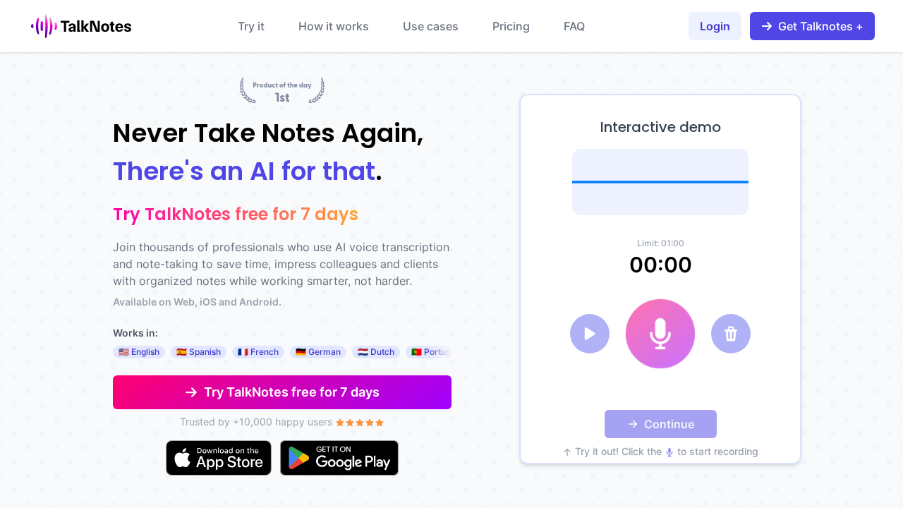 Talknotes.io screenshot