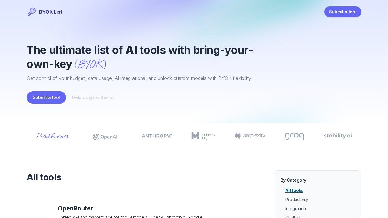 BYOK List screenshot