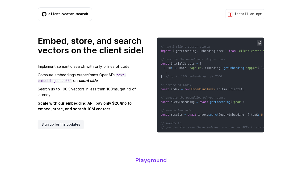 Client Vector Search screenshot