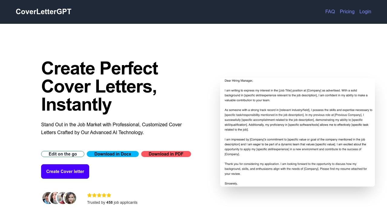 CoverLetterGPT screenshot