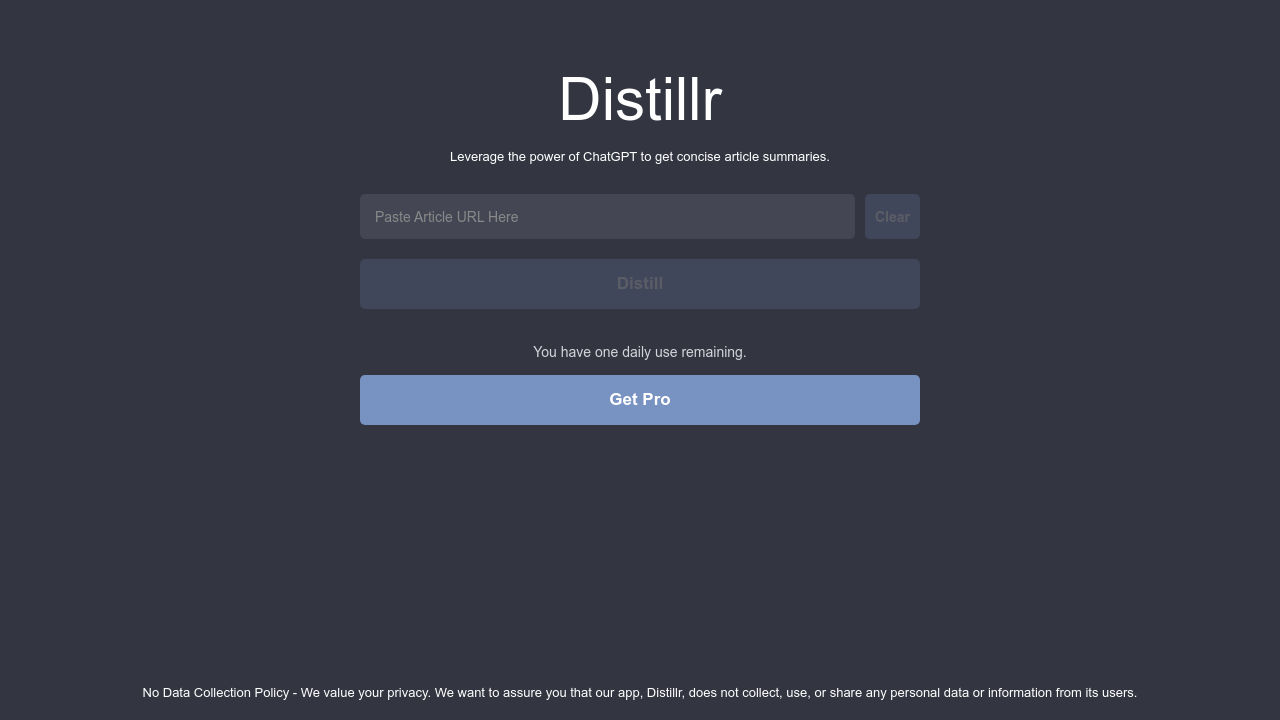 Distillr.app screenshot