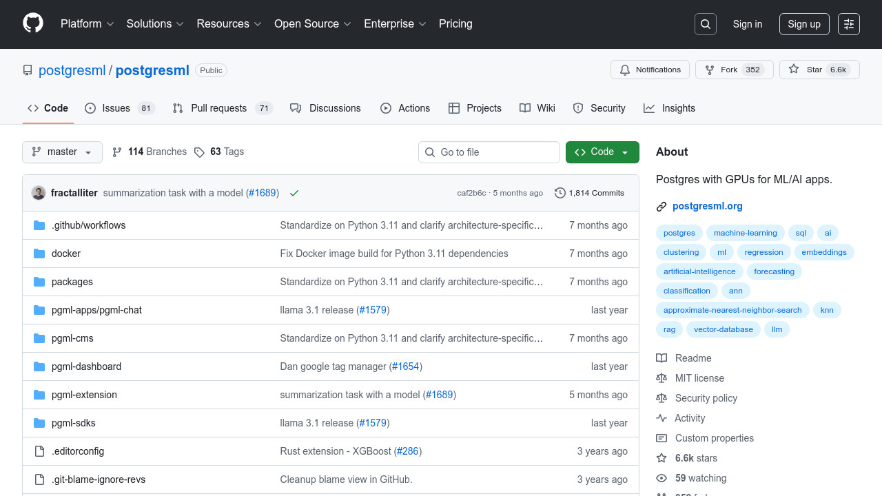 PostgresML screenshot