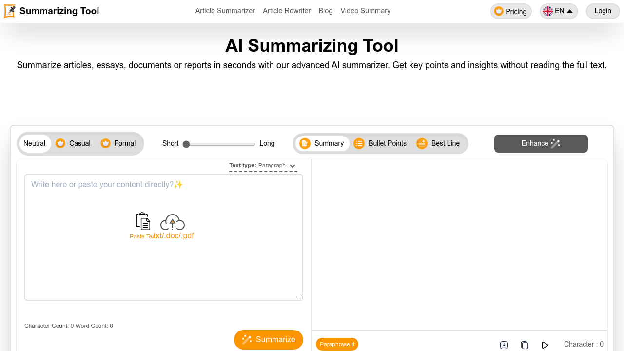 SummarizingTool.io screenshot
