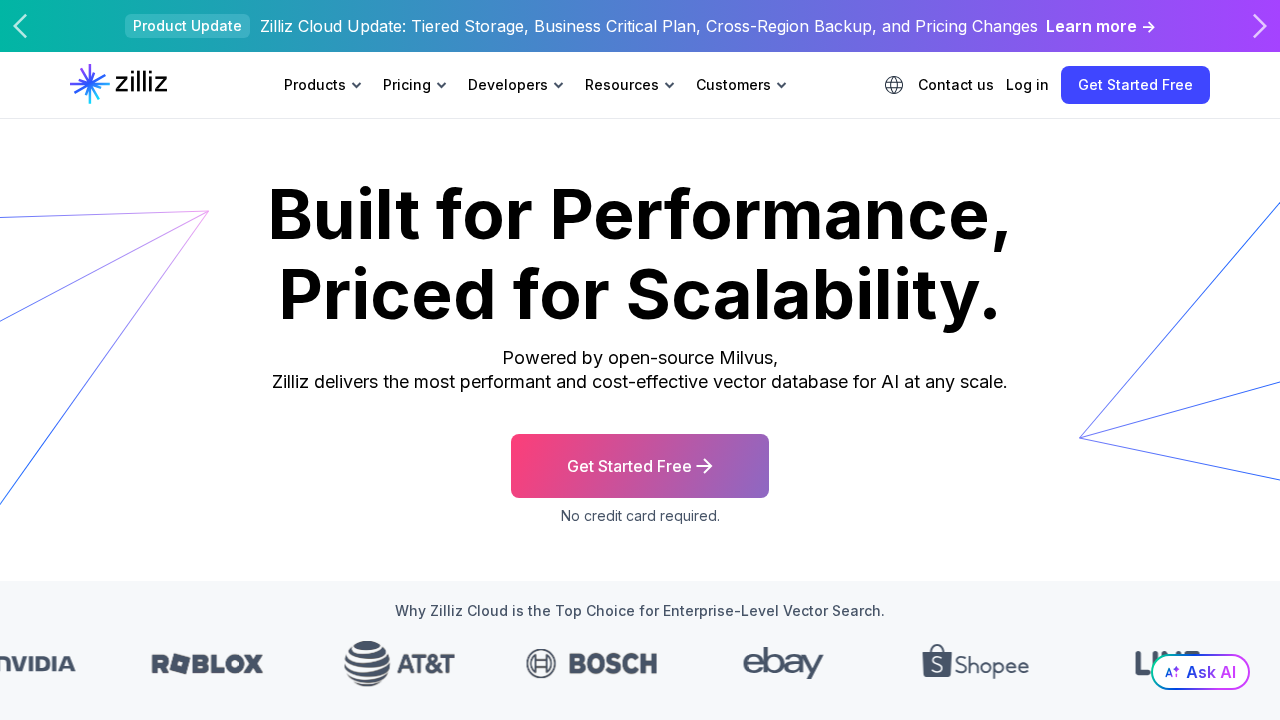 Zilliz Cloud screenshot