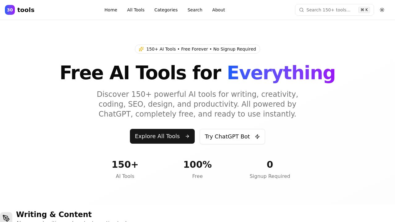 30tools - Free AI Tools for Everything screenshot